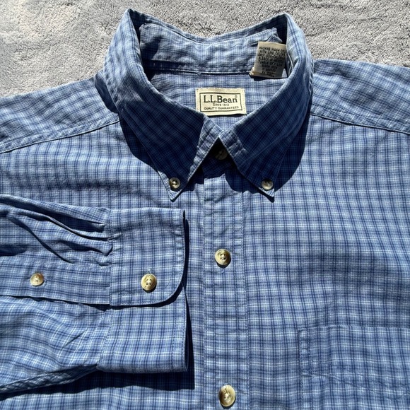 L.L. Bean Other - LL Bean Mens Large Tall Blue Plaid Button Down Shirt 100% Cotton Long Sleeve